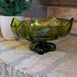 Vintage Viking Olive Green Pedestal Compote Dish